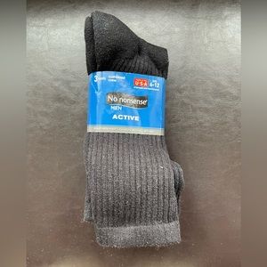 No Nonsense Men’s 3 Pair Black Active Cushion Quarter Top Socks 80% cotton USA